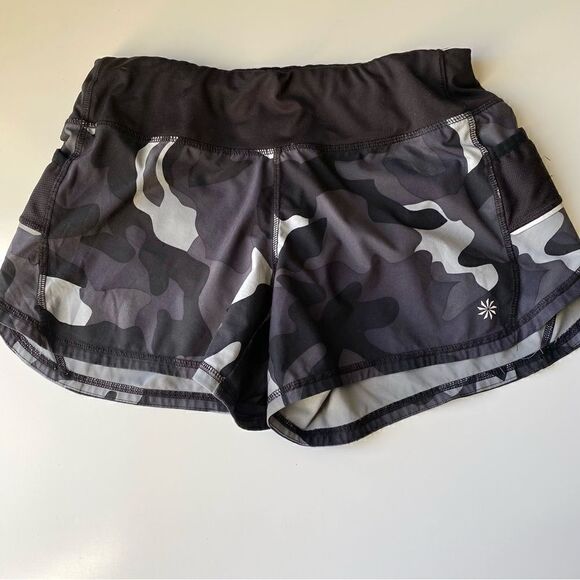 Athleta Camo Printed Running Shorts Size Small Black Gray - Picture 1 of 6